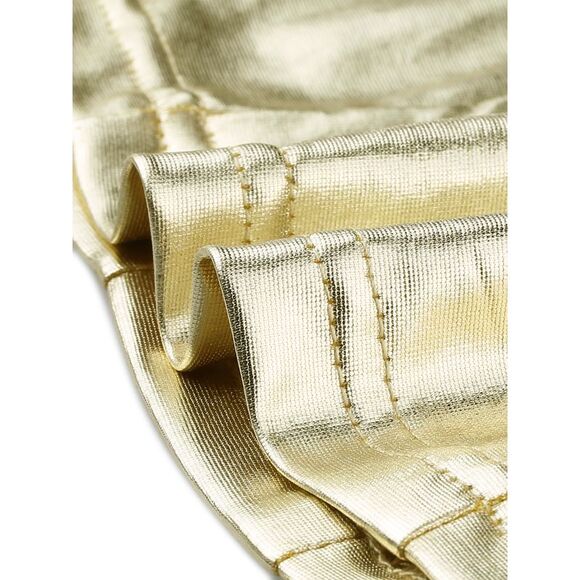 Metallic Crop Top Shiny Sleeveless Holographic Tank Tops Light Gold - Picture 5 of 5